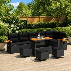 Garden Sofa Set 10 Pcs Outdoor Furniture Modular Black Poly Rattan Patio Seating