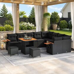 Garden Sofa Set 12 Pieces Black Poly Rattan Modular Outdoor Furniture Patio