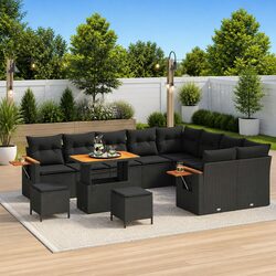 Garden Sofa Set 12 Piece Outdoor Lounging Furniture Modular Poly Rattan Black