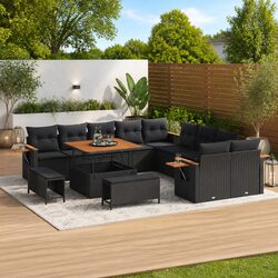 Garden Sofa Set 13 Pieces Black Modular Outdoor Furniture Patio Seating Lounge