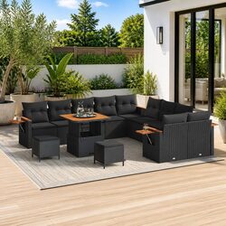 Garden Sofa Set 13 Pieces Black Modular Outdoor Furniture Patio Lounging Seating