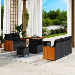 Outdoor Sofa Set 8 Pieces Black Poly Rattan Steel Frame Garden Patio Seating