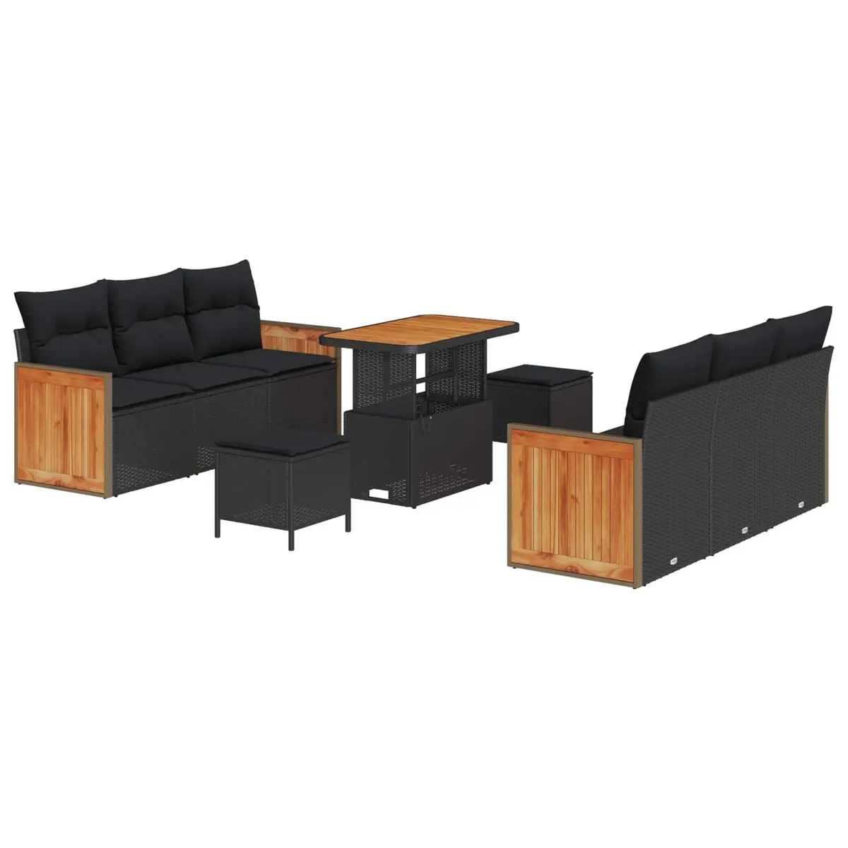 Garden Sofa Set 9 Piece Outdoor Seating Black Poly Rattan Modular Lounge
