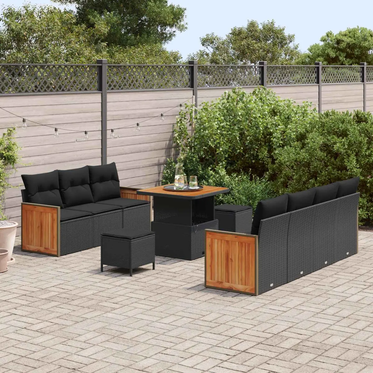 Garden Sofa Set 10 Piece Outdoor Seating Black Modern