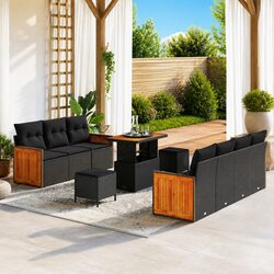 Garden Sofa Set with Cushions 10 pcs Outdoor Furniture Black Modern Seating