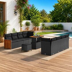 Outdoor Garden Sofa Set 11 Pieces Black Lounge Seating with Cushions