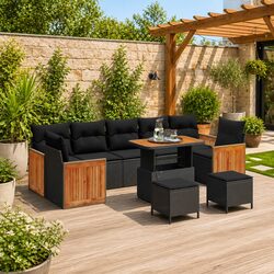 Outdoor Garden Sofa Set 10 pcs Modular Black Poly Rattan Patio Seating with