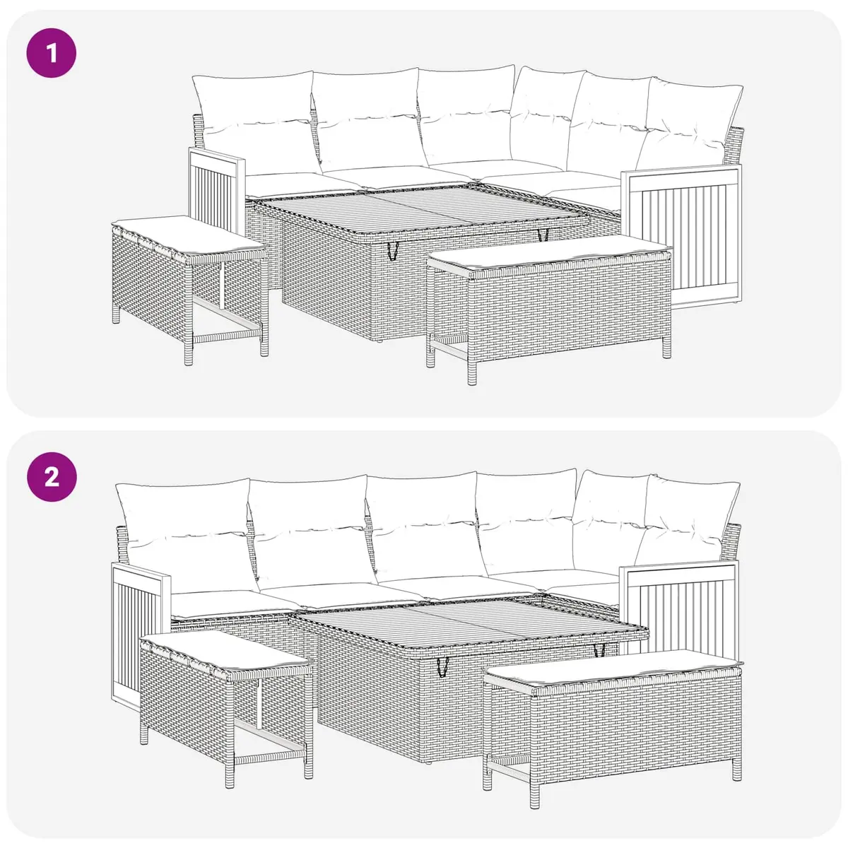 Outdoor Garden Sofa Set 8 Pieces Black Poly Rattan Steel Frame