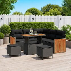 Outdoor Garden Sofa Set 8 Piece Black Poly Rattan Steel Frame Patio Lounging