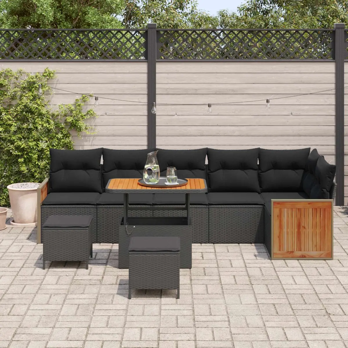 Garden Sofa Set 9 Pieces Outdoor Seating Poly Rattan Steel Frame Black