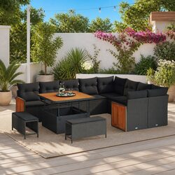 Garden Sofa Set 12 pcs Black Outdoor Patio Lounge Furniture Seating with