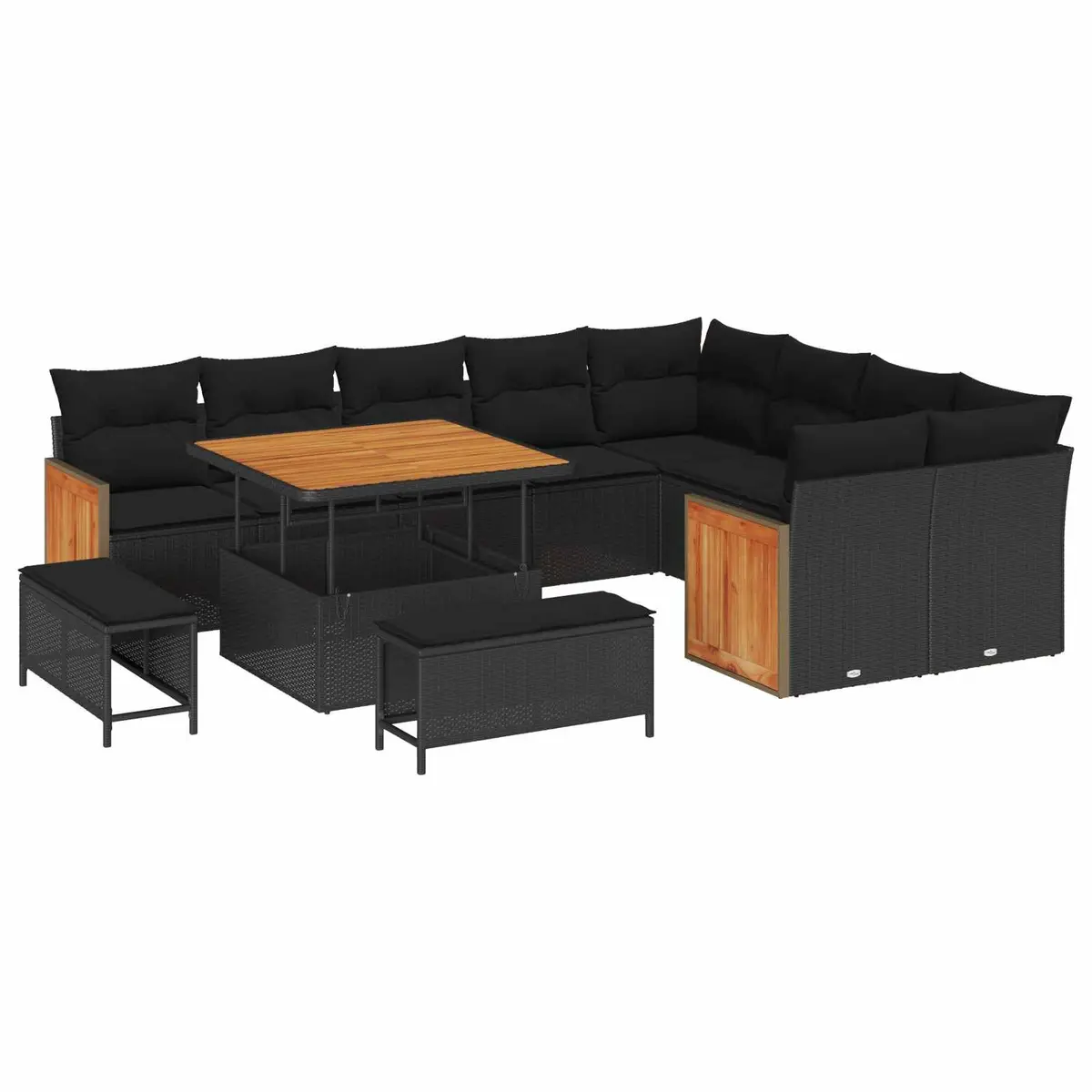 Garden Sofa Set 12 Piece Black Outdoor Patio Lounge Furniture with Removable Weather Resistant Cushions
