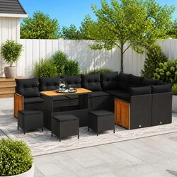 Garden Sofa Set 13-Piece Outdoor Seating Black Poly Rattan Lounge Suite