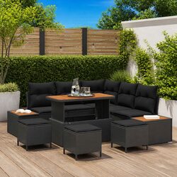 Outdoor Garden Sofa Set 9 Pieces Black Rattan Steel Frame Modular Patio Seating
