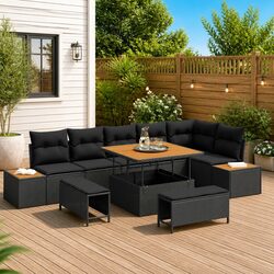 Outdoor Garden Sofa Set 9 Piece Modular Rattan Steel Patio Furniture Black