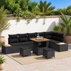 Outdoor Garden Sofa Set 9 Pieces Black Modular Patio Seating with Adjustable