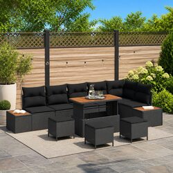 Outdoor Garden Sofa Set 10 Piece Modular Black Patio Furniture with Cushions