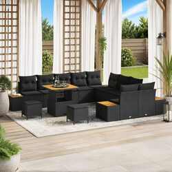 Outdoor Garden Sofa Set 13 Pieces Black Patio Seating Furniture with Cushions