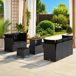 Outdoor Garden Sofa Set 8 Pieces Black Poly Rattan Steel Modular Patio Furniture