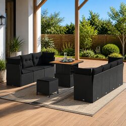 Modular Garden Sofa Set Outdoor Patio Furniture with Storage Cushion 10pc Black
