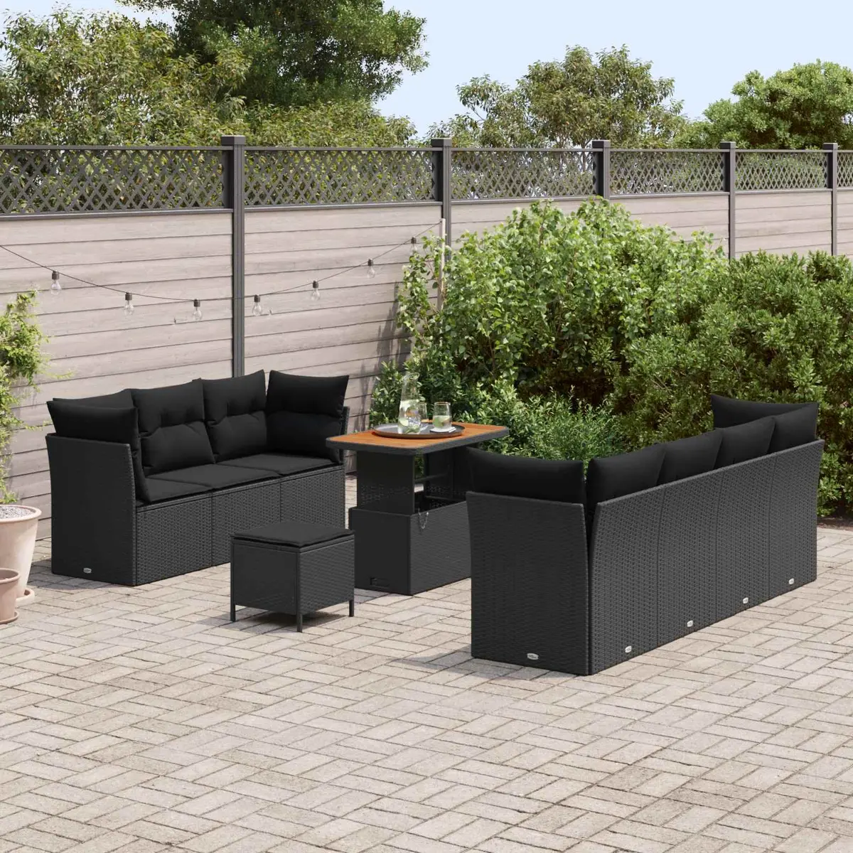 Modular Garden Sofa Set 10 Pieces Black Poly Rattan Outdoor Seating