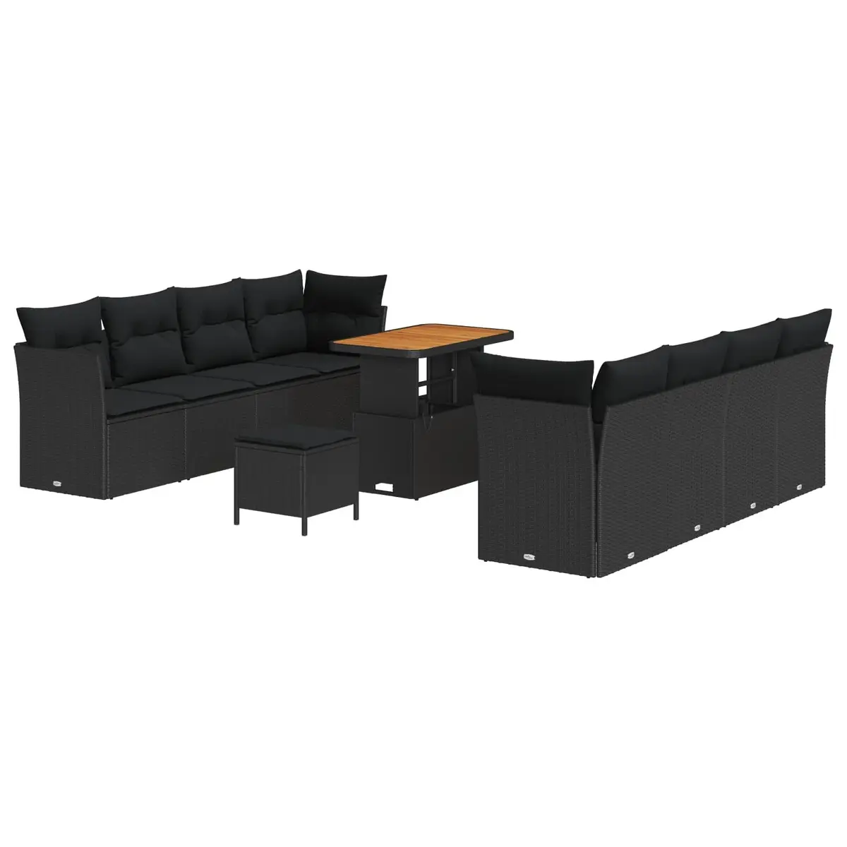 Modular Garden Sofa Set 11 Piece Black Poly Rattan with Cushions