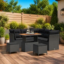 Outdoor Sofa Set 8pcs Black Modular Garden Furniture Poly Rattan Sectional