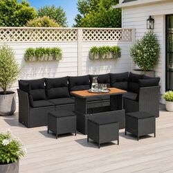 Garden Sofa Set 10 Piece Black Outdoor Rattan Sectional Lounge with Storage