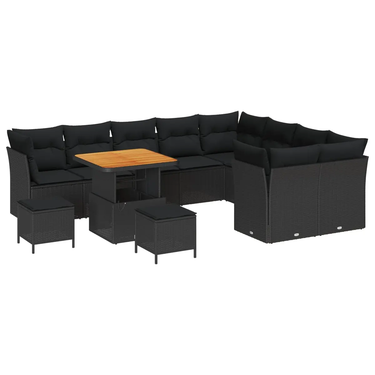 Modular Garden Sofa Set with Storage Cushion Adjustable Height Table Black 12 Pieces