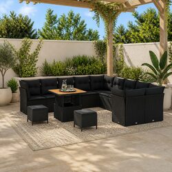 Outdoor Garden Sofa Set 13 Pieces Modular Poly Rattan Lounge Black Seating