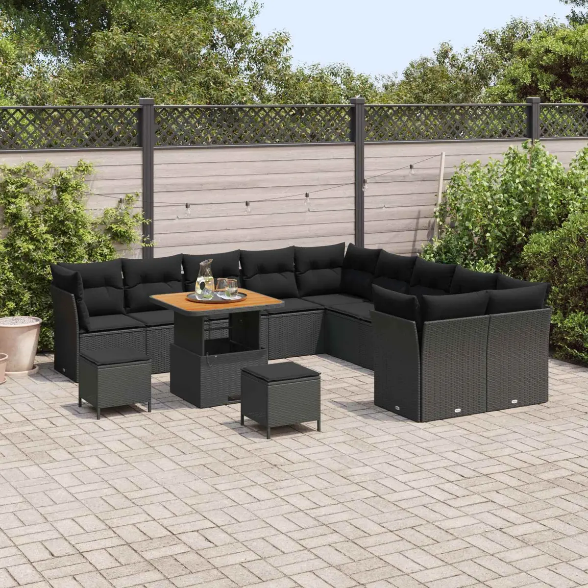 Outdoor Garden Sofa Set Modular 13 Pieces Poly Rattan Black