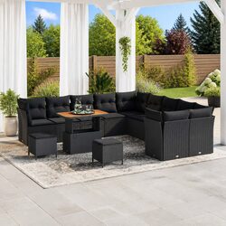 Modular Garden Sofa Set 13 Pieces Black Outdoor Seating with Storage Cushions