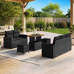 Modular Garden Sofa Set 8 Piece Outdoor Poly Rattan Furniture with Storage Black