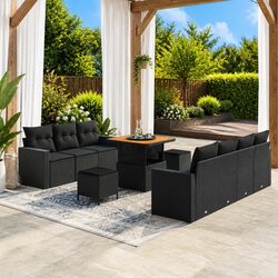 Outdoor Garden Sofa Set Modular Black Poly Rattan Patio Seating with Storage