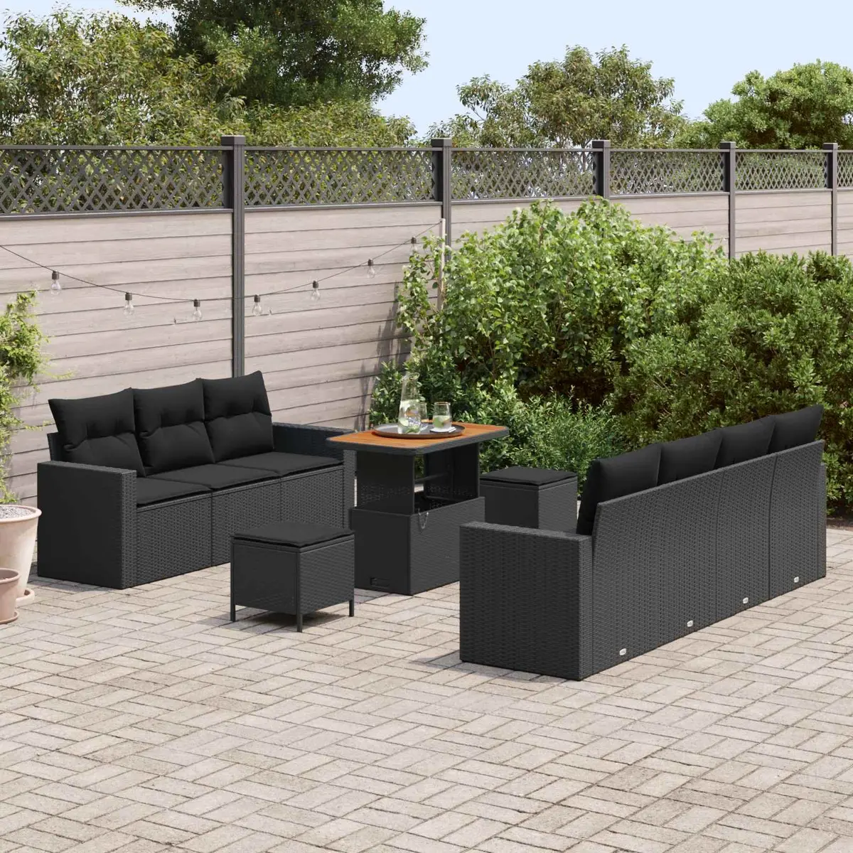 Modular Garden Sofa Set Outdoor Seating Poly Rattan Black with Cushion Storage