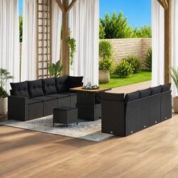 Garden Sofa Set Modular Outdoor Seating Black Poly Rattan Cushions 12 Pcs