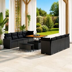 Modular Garden Sofa Set 12 Pieces Black Poly Rattan Outdoor Seating with