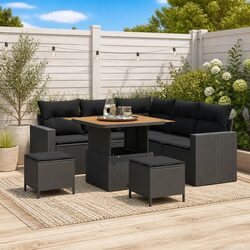 Garden Sofa Set 9 pcs Modular Outdoor Seating Black Poly Rattan with Cushions