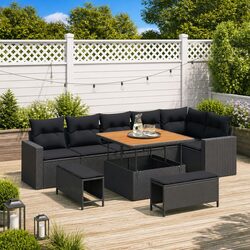 Outdoor Garden Sofa Set 11 Piece Modular Patio Seating Black Rattan Furniture