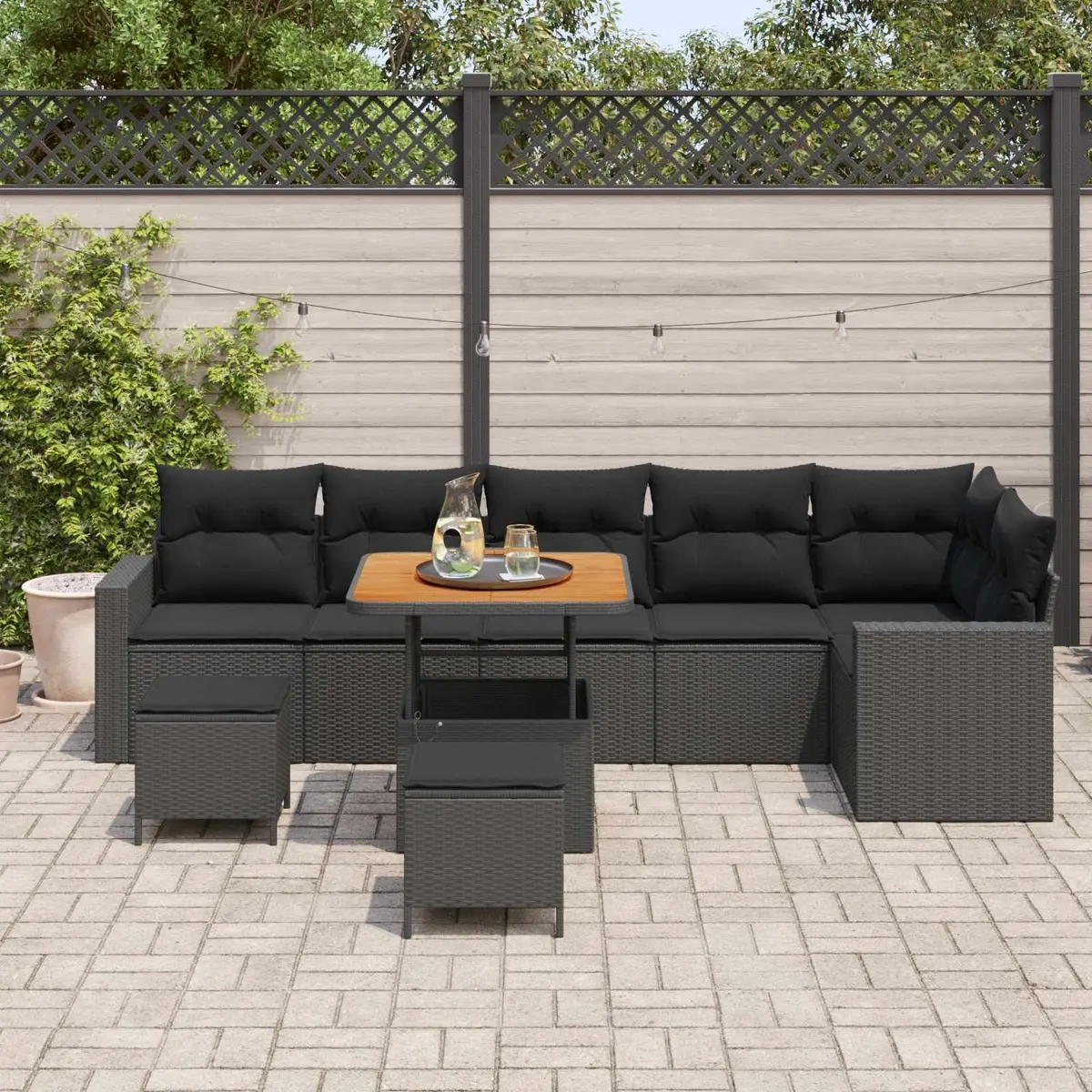 Outdoor Garden Sofa Set Modular Seating 11 Piece Black Poly Rattan