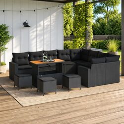 Garden Sofa Set 14 Pieces Modular Outdoor Seating with Cushions Black