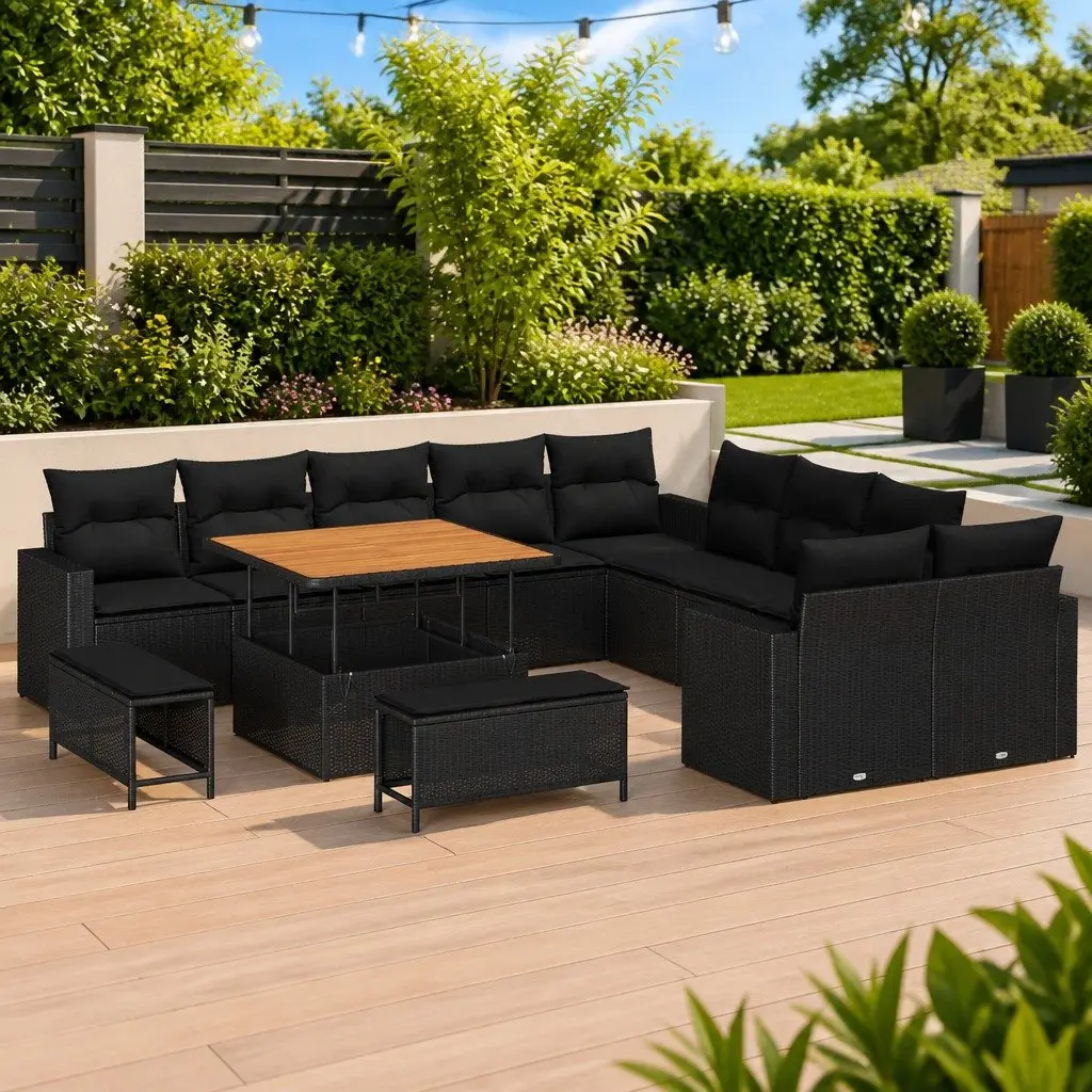 Modular Garden Sofa Set 17 Pieces Black Poly Rattan Outdoor Seating