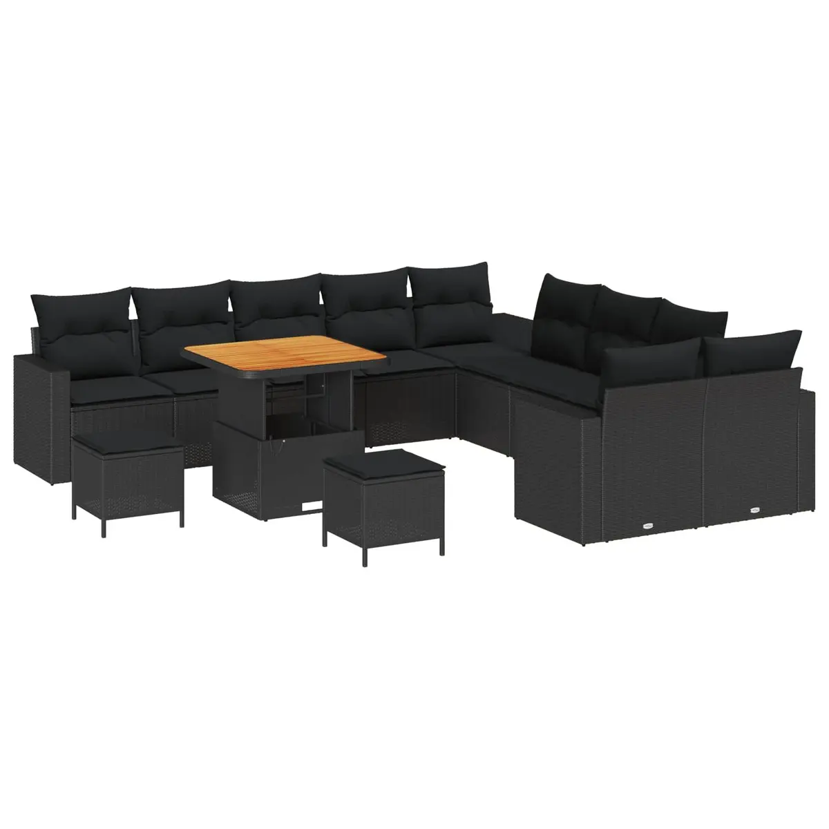Modular Garden Sofa Set 17 Pieces Black Poly Rattan Outdoor Patio Seating
