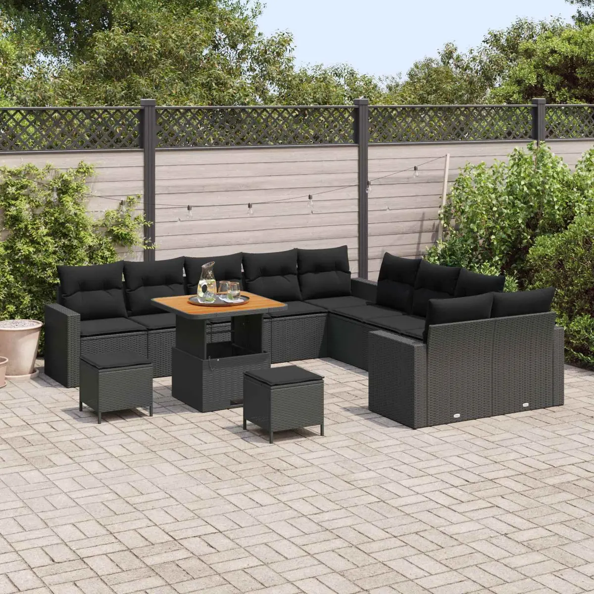Modular Garden Sofa Set 17 Pieces Black Poly Rattan Outdoor Patio Seating