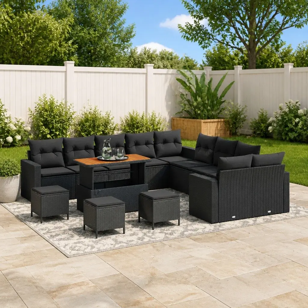 Modular Garden Sofa Set 18 Pieces Black Poly Rattan Outdoor Seating Patio
