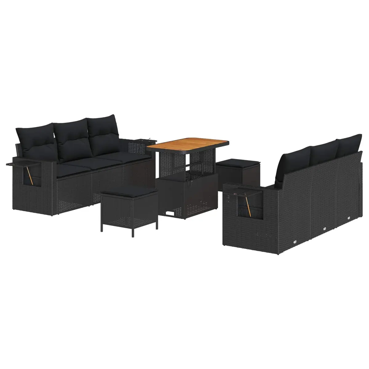Modular Garden Sofa Set 9 Pieces Black Outdoor Seating Patio Furniture