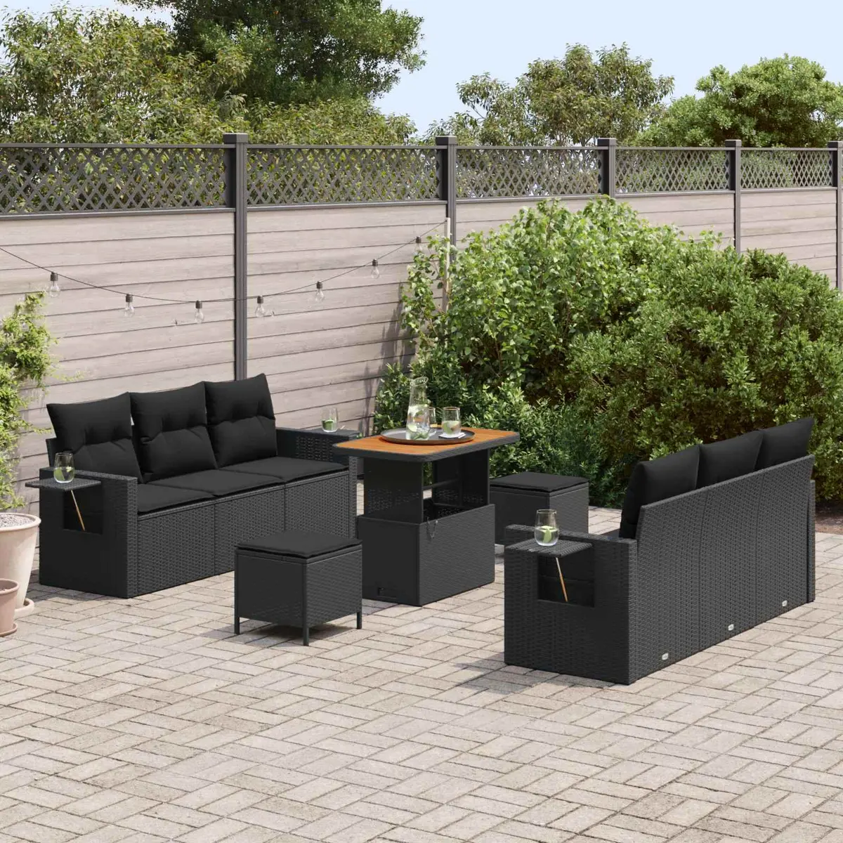 Modular Garden Sofa Set 9 Pieces Black Outdoor Seating Patio Furniture