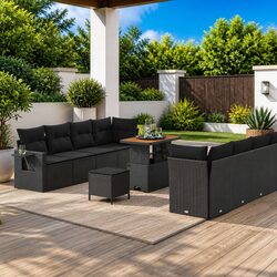 Outdoor Garden Sofa Set Modular 11 Piece Black Poly Rattan Furniture Patio