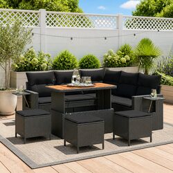 Outdoor Garden Sofa Set 10 Piece Modular Black Poly Rattan Patio Furniture with