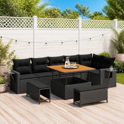 Outdoor Garden Sofa Set 11 Pieces Modular Poly Rattan Lounge Furniture Black